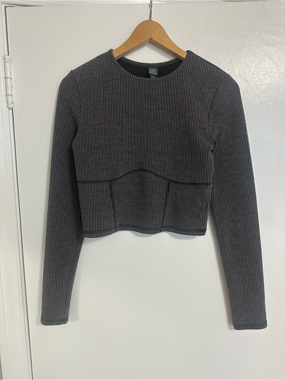 wild fable Ribbed Long-Sleeve Cropped Top - Charcoal Gray